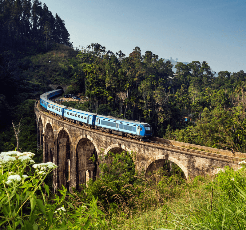 Tren las Joyas de Italia Tren pasando sobre un puente de piedra con arcos